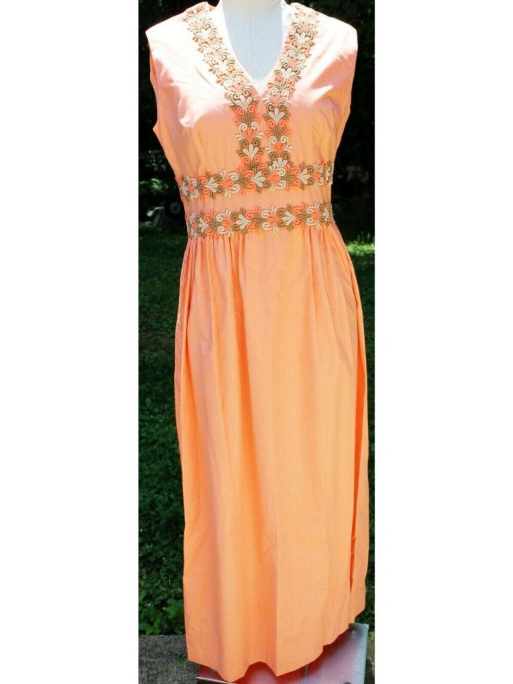 Vtg 1960s Coral Summer Dress Womens sz 12 Party Beach Lake Sheath Maxi Long - Picture 2 of 8